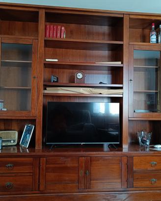 Mobile soggiorno porta TV in legno con vetrinette