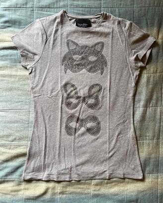 T-shirt Zara donna grigia con maschere carnevale