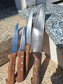 set coltelli da macellaio  lama  acciaio e ceppo
