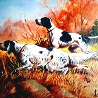 Dipinti ad olio  60x50 int. a tema cani a caccia