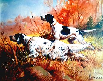 Dipinti ad olio  60x50 int. a tema cani a caccia