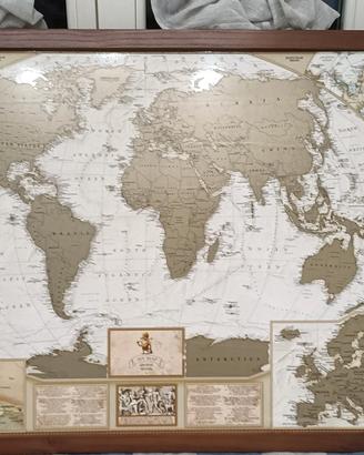 Mappa del mondo da grattare con cornice legno 