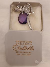 Spilla argento925 con pietra viola e zirconi nuova