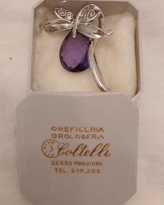 Spilla argento925 con pietra viola e zirconi nuova