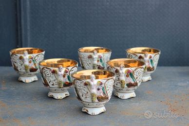 Raro Servizio Set 6 Tazze Tazzine Capodimonte