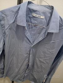 camicia uomo con strisce azzurro M Caliban 