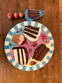 Set ceramica Alzata/ piatto con tagliatorta