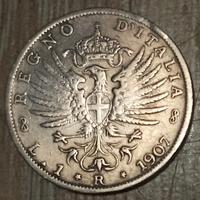 #1930-Una Moneta 1 Lira 1907 Argento Regno Italia