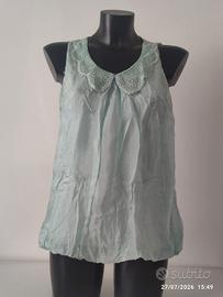 Top Donna Verde acqua in Seta colletto in pizzo