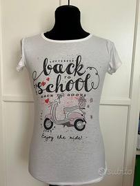 T-shirt bianca 'Back to School' con stampa Vespa