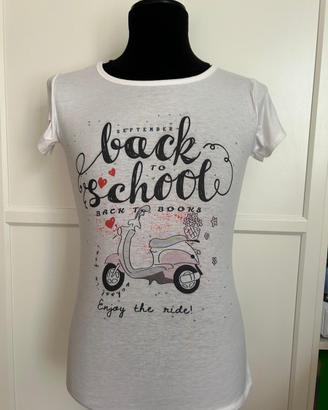 T-shirt bianca 'Back to School' con stampa Vespa