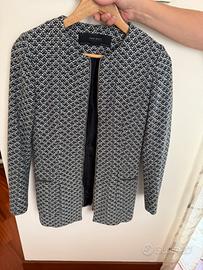 Giacca tweed Zara Basic zip blu e bianco