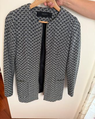 Giacca tweed Zara Basic zip blu e bianco