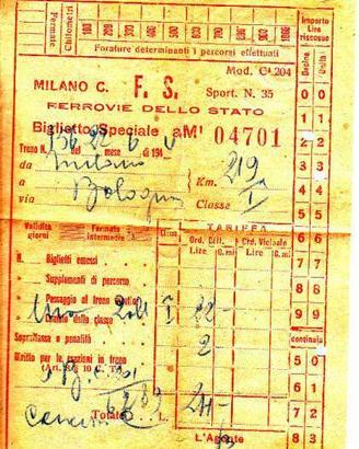 Biglietto ferroviario 1945