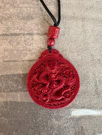 Collana cinabro drago rosso portafortuna