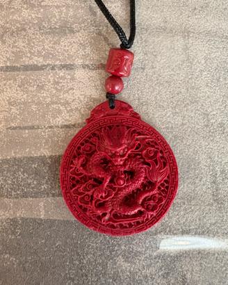 Collana cinabro drago rosso portafortuna