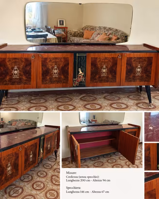 Credenza/buffet vintage anni '50/60 con specchiera