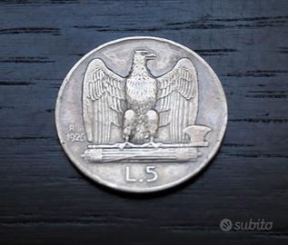 ARGENTO 5 lire Aquilino 26/28 ITALIA REGNO _LEGGI