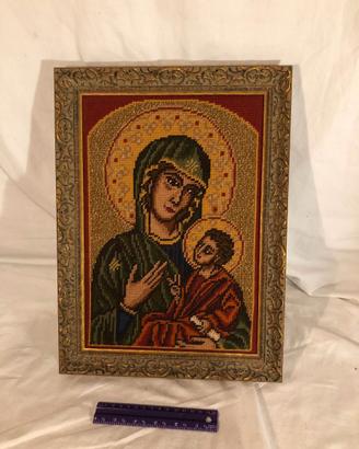 Icona Madonna con Bambino Ricamata Arte Sacra