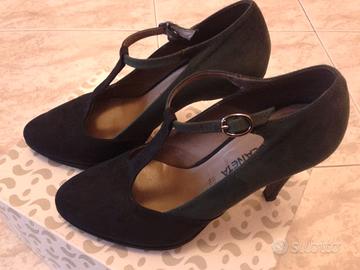 scarpe donna verde e nero - velluto e pelle - nuov