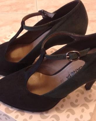 scarpe donna verde e nero - velluto e pelle - nuov
