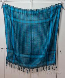 Sciarpa Shemag Kefiah blu e nero con frange