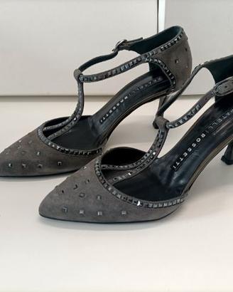 Décolleté cinturini Grigio con pietre