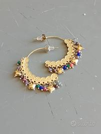 Orecchini Acciaio Dorato Bigiotteria Con Anello