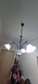 Lampadario a 3 bracci in ferro e vetro