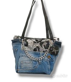 Borsa jeans maculata 