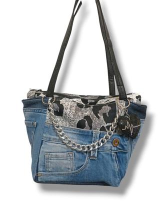 Borsa jeans maculata 