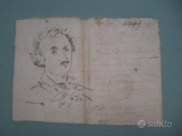 Disegno Manet copia ritratto Poe su lettera '800.