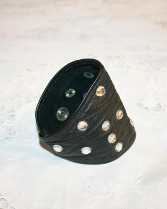 Bracciale pelle nera con strass