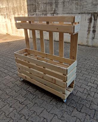 Fioriera legno massello -Doppia vasca, ruote, telo
