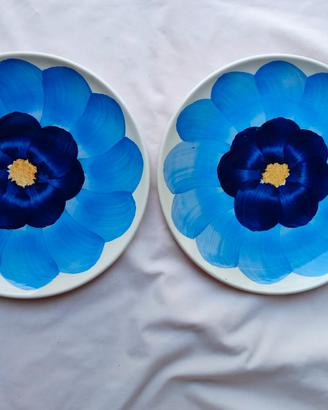 2 piatti vintage Saturnia anni 70 fiore blu 