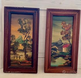 Coppia di dipinti olio su legno - paesaggi del 900