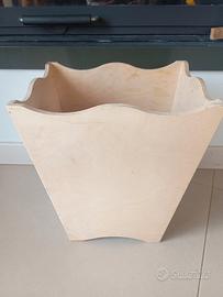 cestino getta carte in legno grezzo per bricolage 