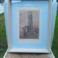 Quadro disegno su carta Torre di cattedrale