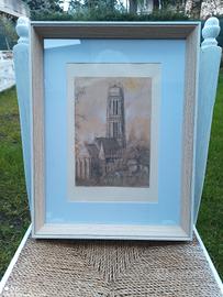Quadro disegno su carta Torre di cattedrale