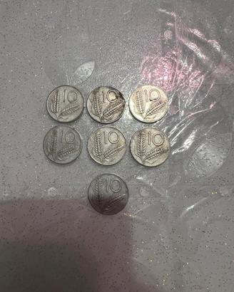 Lotto 7 monete da 10 lire 1954