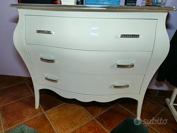 comò comodini e settimino bianco lucido 