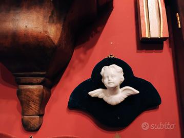 Putto parete testa ali vintage porcellana velluto