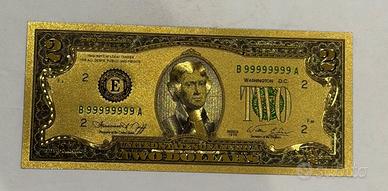Banconota 2 Dollari Laminata In Oro