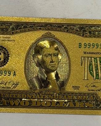 Banconota 2 Dollari Laminata In Oro