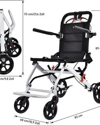 Sedia a rotelle pieghevole, 8,2 kg, portata 100kg