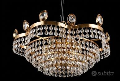 Elegante Lampadario Vintage in Ottone e Cristallo 