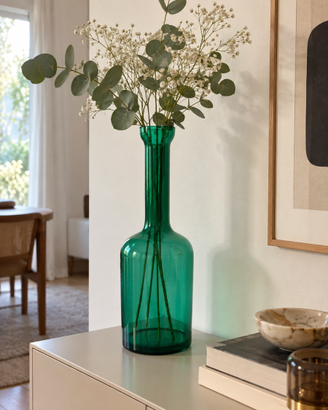 Grande vaso vintage in vetro verde smeraldo