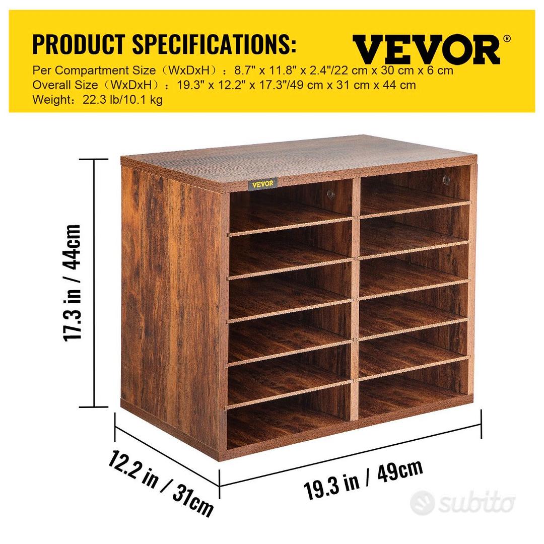 VEVOR Organizzatore di Documenti in Legno da 49 x 31 x 41 cm Carico 5kg,  Organizer di Scrivania a Colore Marrone, Cassettiera di Ufficio su  Scrivania