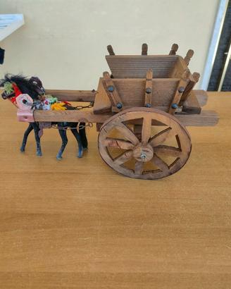 Carretto Siciliano in Legno Artigianale con Cavall
