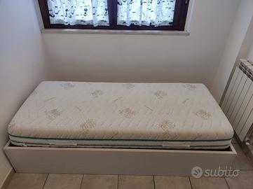 Letto singolo contenitore con materasso e comodino